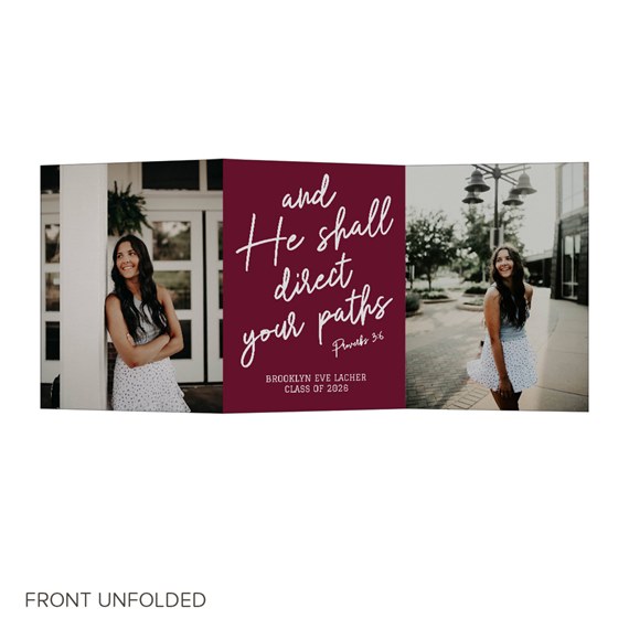 trifold graduation announcement with photo placeholders and text